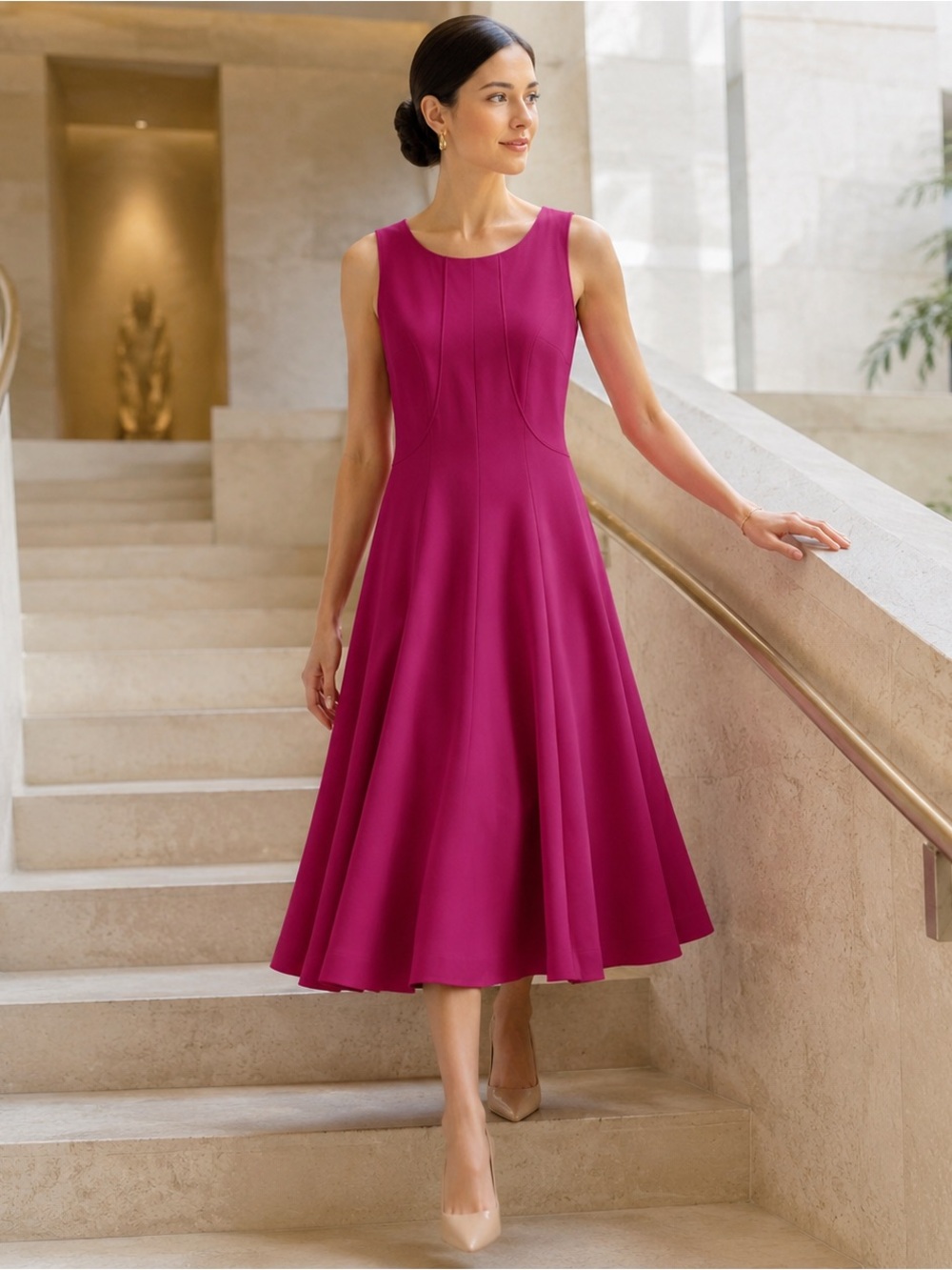 New Armani Collezioni Fuchsia Sleeveless Fit & Flare Dress size small